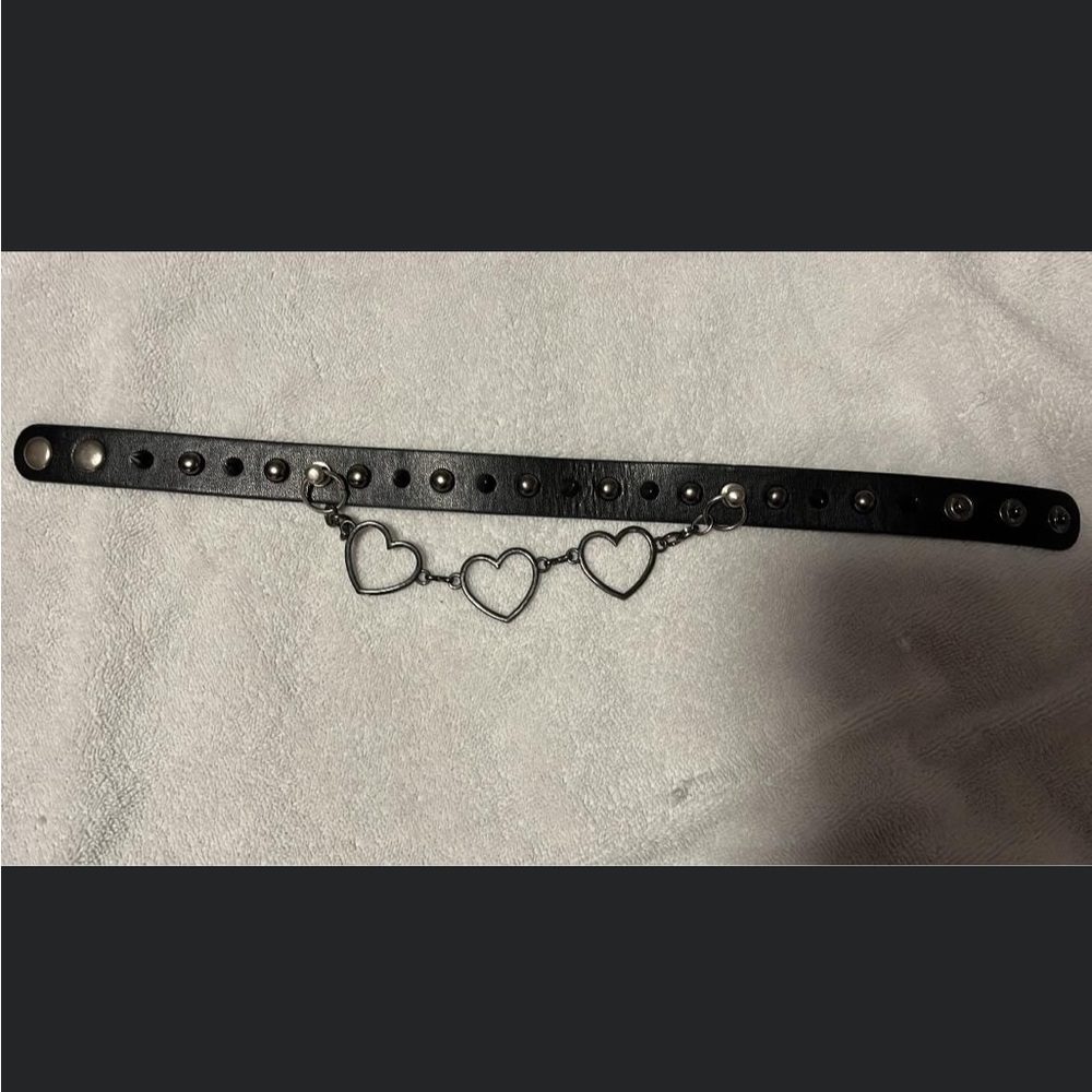Black leather choker with spikes and heart chain